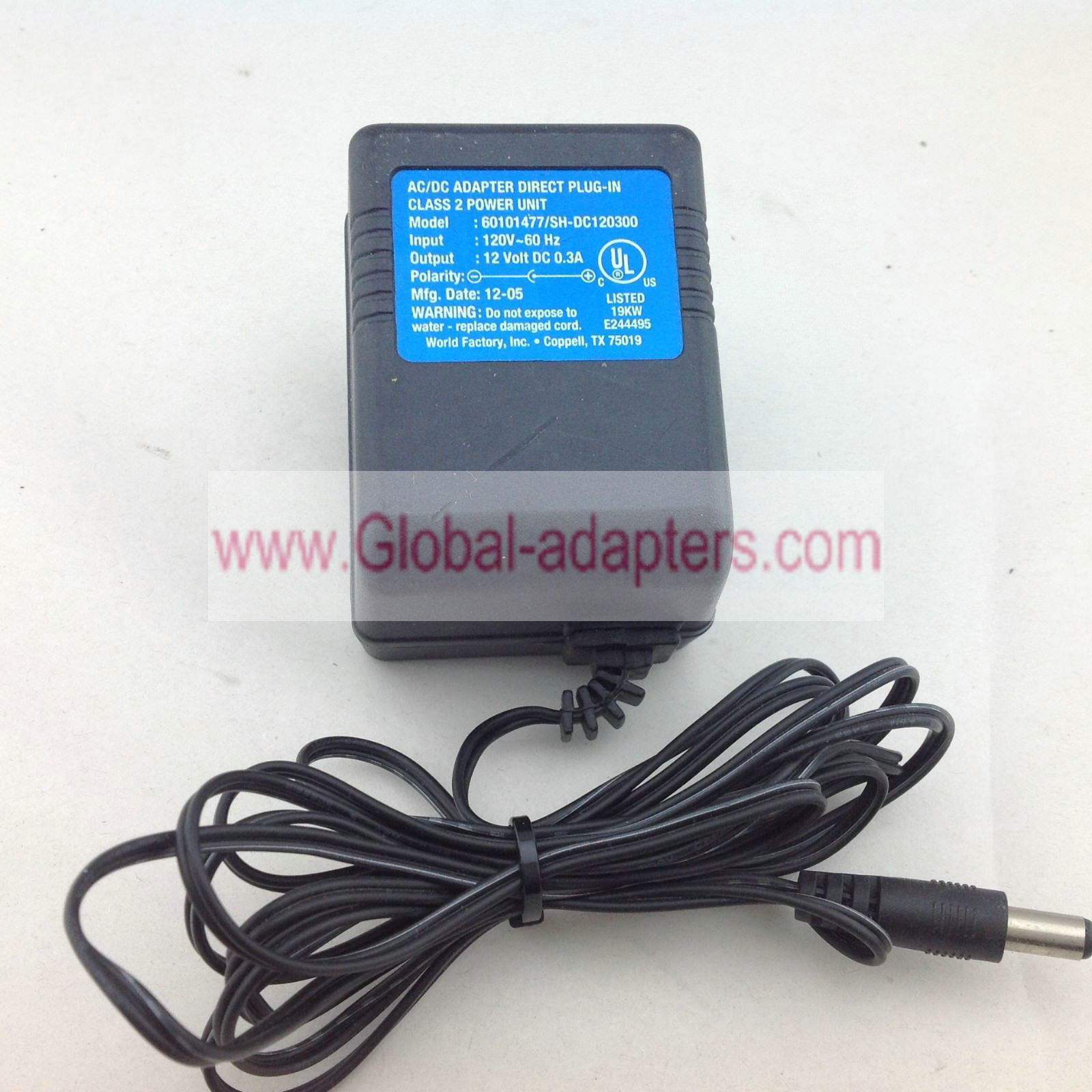 12VDC 0.3A World Factory 60101477 / SH-DC120300 Direct Plug-In AC/DC Adapter